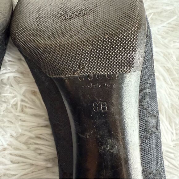 Vintage Y2K Gucci Black GG Web Block Heel Pumps with Gold Horsebit Size 8 - Picture 9 of 12